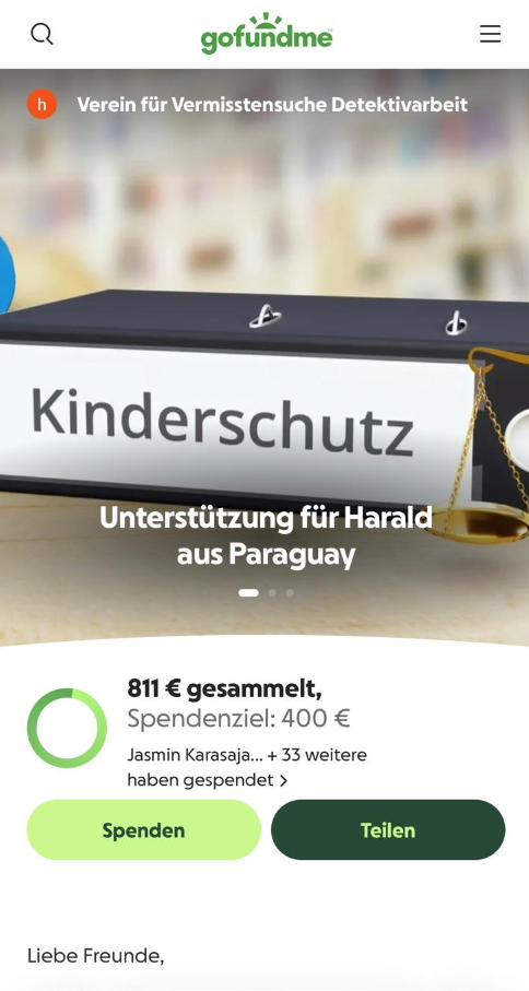 GoFundMe-Screenshot mit 811 Euro gesammelt